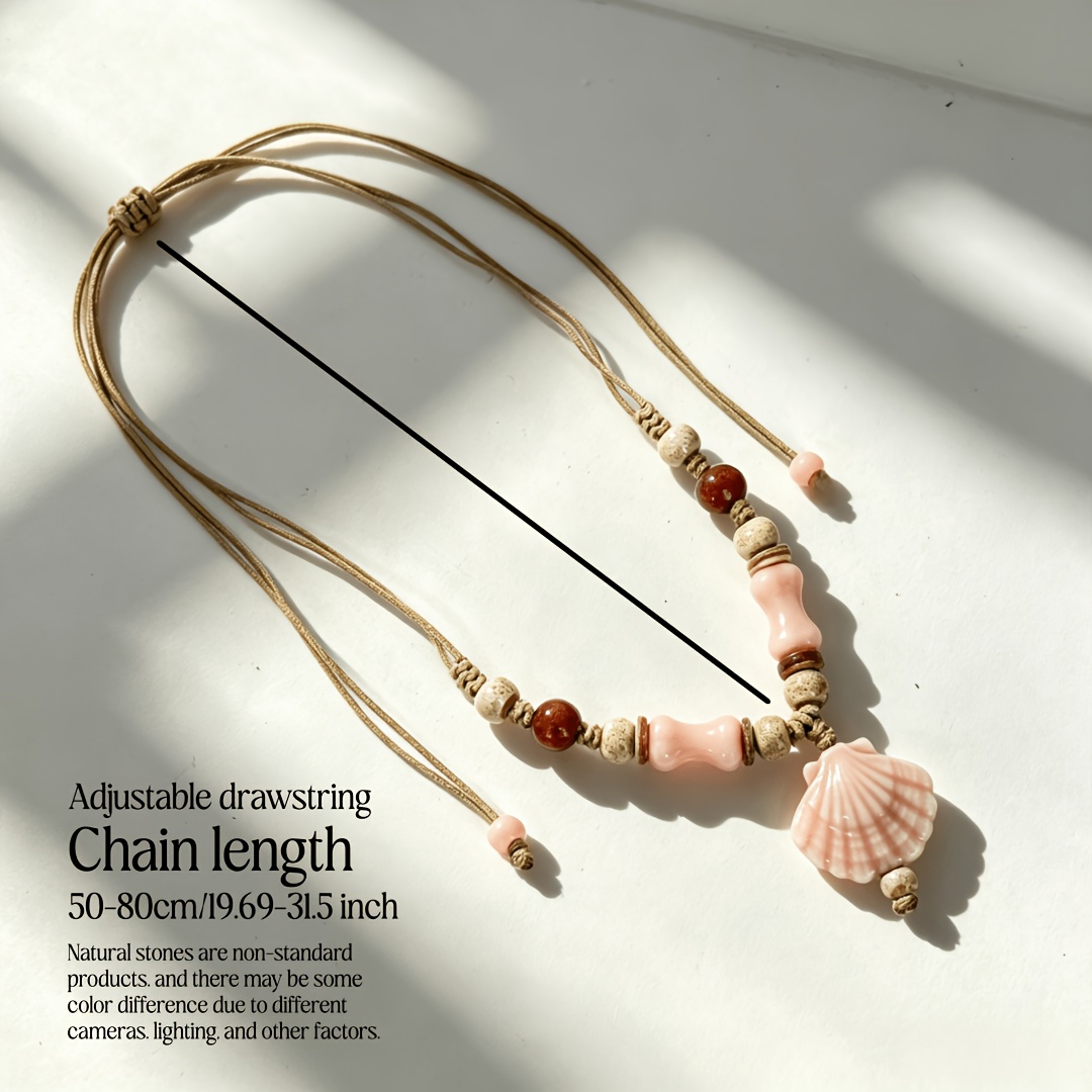 Bohemian Beach Style Ceramic Scallop Weave Necklace